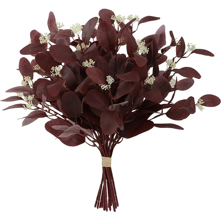 12Pcs Artificial Eucalyptus Leaves Stems Fake Silk Eucalyptus Leaves with Flowers Plants for Home... | Walmart (US)