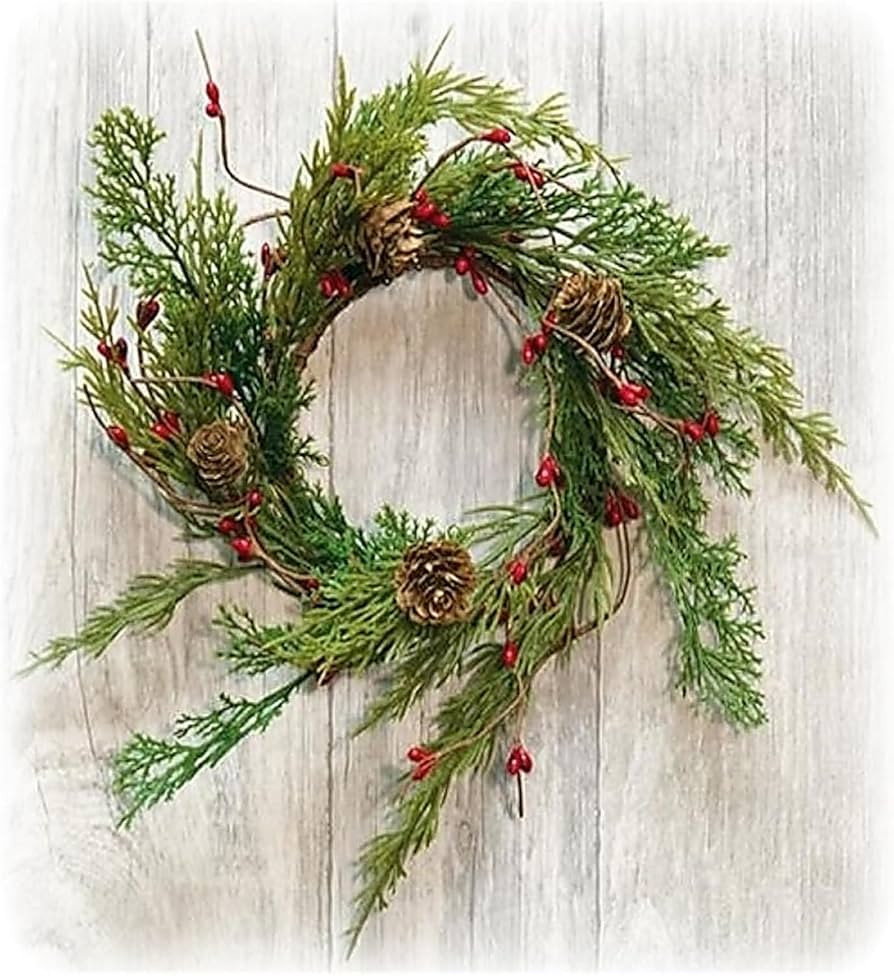 Artificial Realistic-Looking Cedar Wreath Candle Ring Mini Wreath Accent for Statues, Lanterns, N... | Amazon (US)