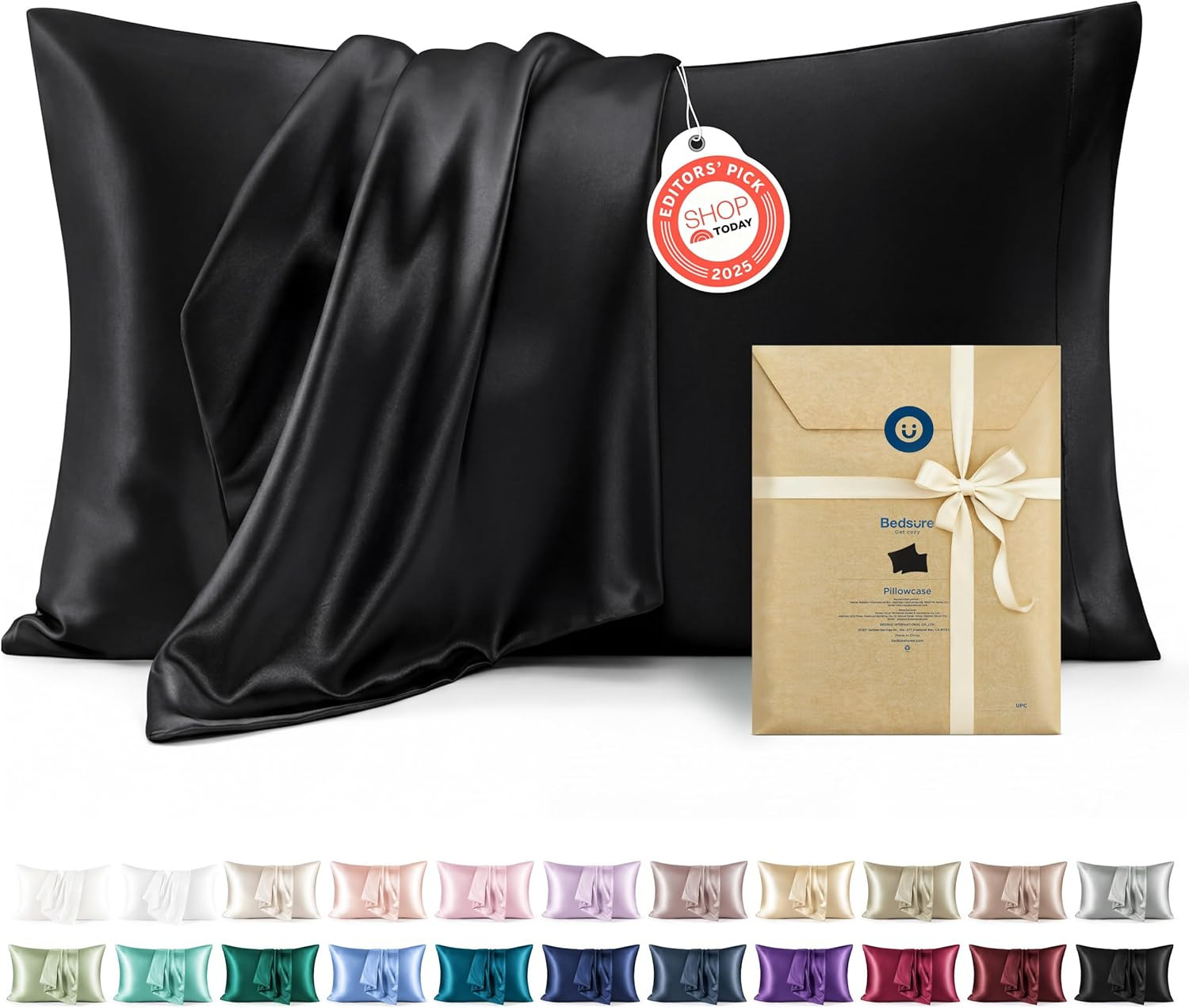Bedsure Satin Pillowcases King Set of 2, Similar to Silk Pillow Cases Black | Amazon (US)