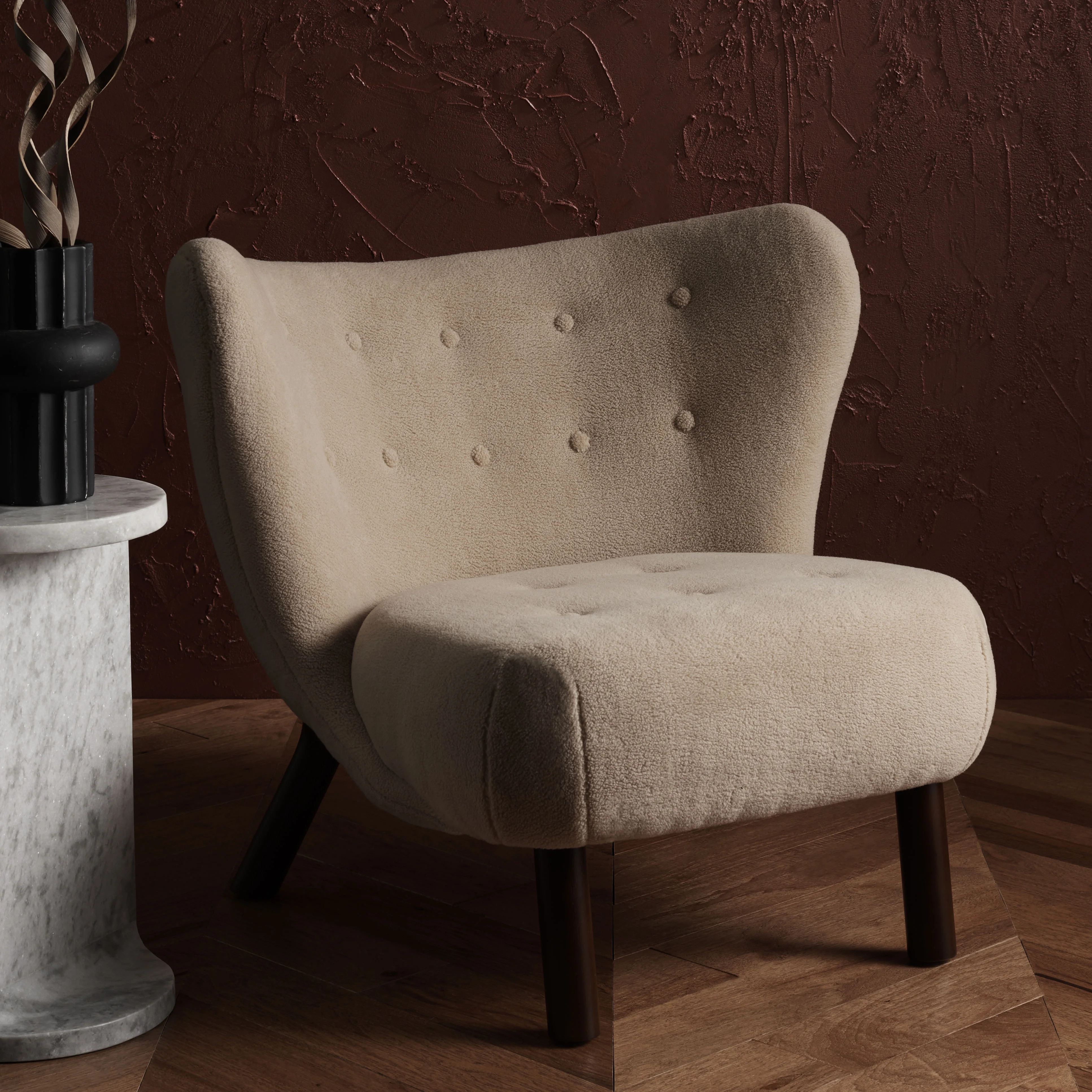 SAFAVIEH Couture Gabriel Modern Faux Lamb Wool Solid Wingback Chair, Tan/Dark Brown | Walmart (US)