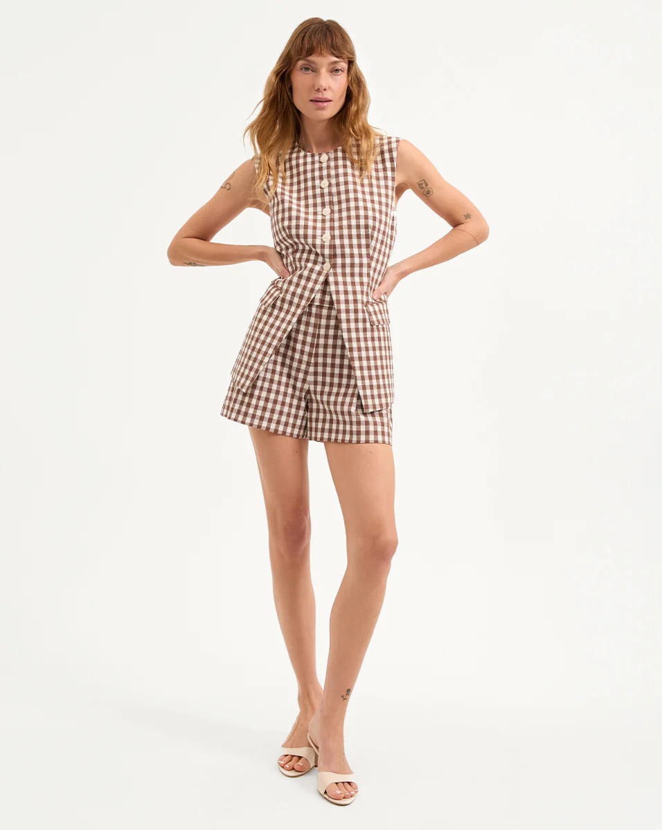 Haina Gingham Seersucker Short in Light Chicory/Dove | Veronica Beard | Veronica Beard