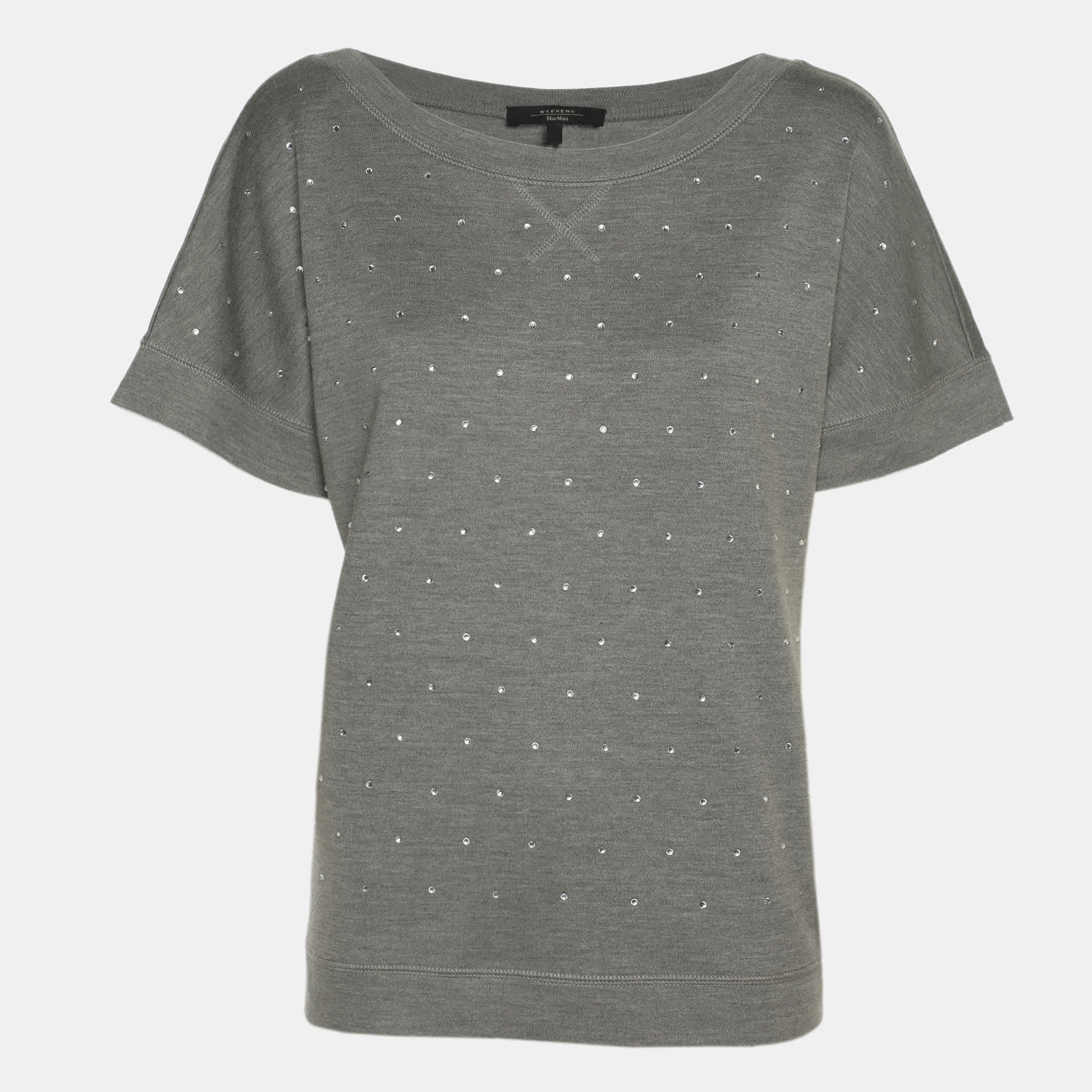 Weekend Max Mara Grey Silk Blend Crystal Embellished Top | Shop Simon