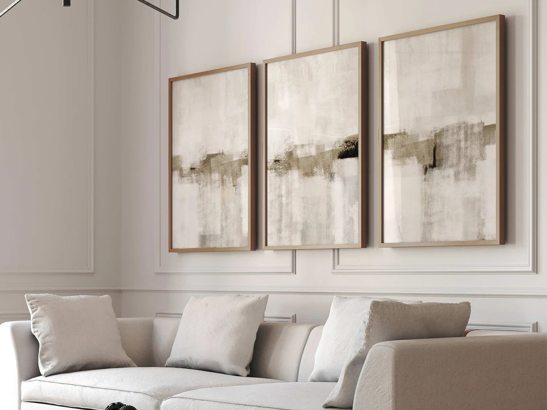 Neutral Abstract Wall Art, Set of 3 Prints, Landscape Painting, Beige, Minimalist Wall Art, Livin... | Etsy (US)