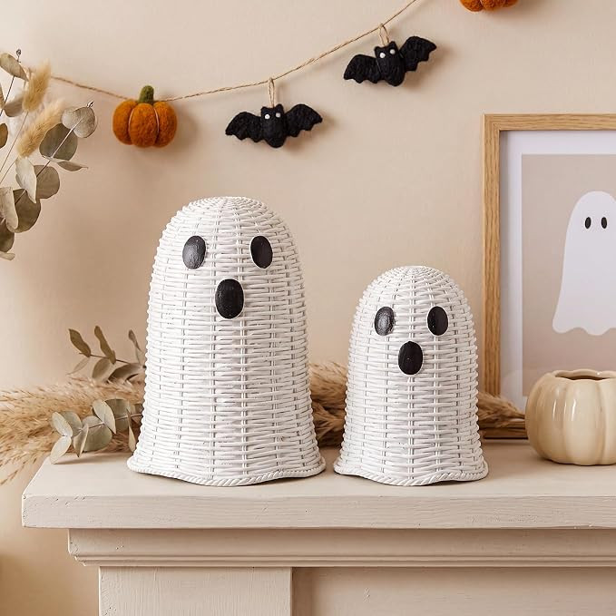 Fuutreo 2 Pcs Halloween Rattan Effect Resin Ghost Decor for Table Decor | Cute Rattan Effect Ghos... | Amazon (US)