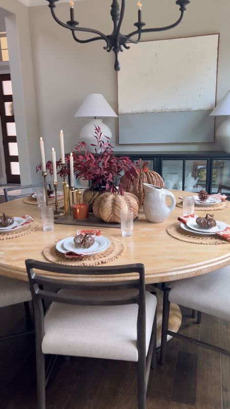 Fall table scape idea for you. I used everything I had on hand. The woven pumpkins, the brass salt and pepper mills, the taper candle holders, everything is linked here. Beigewhitegray 

#LTKstyletip #LTKhome #LTKSeasonal