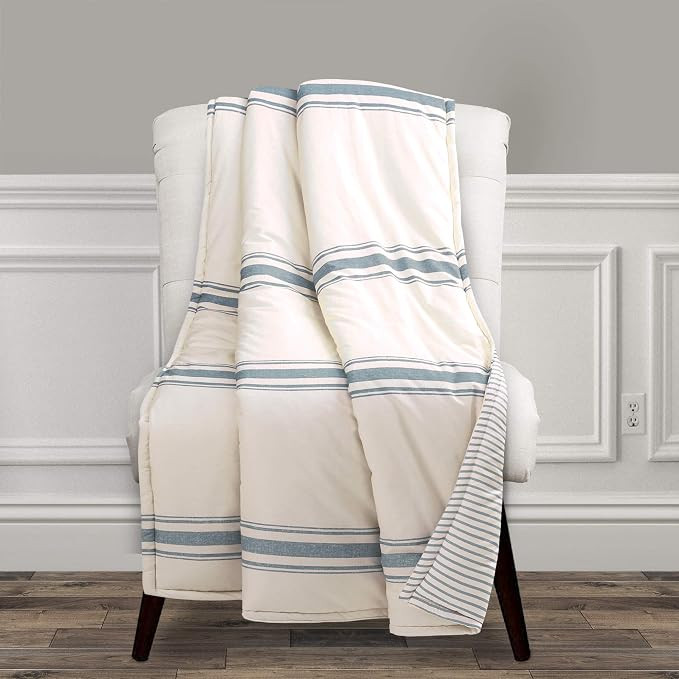 Lush Decor, Blue Farmhouse Stripe Throw Blanket, 60" x 50" | Amazon (US)