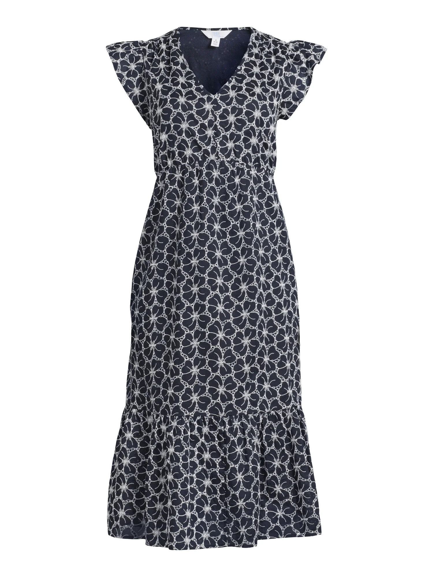 Time and Tru Women's Floral Eyelet Dress with Flutter Sleeves, Sizes XS-XXXL | Walmart (US)