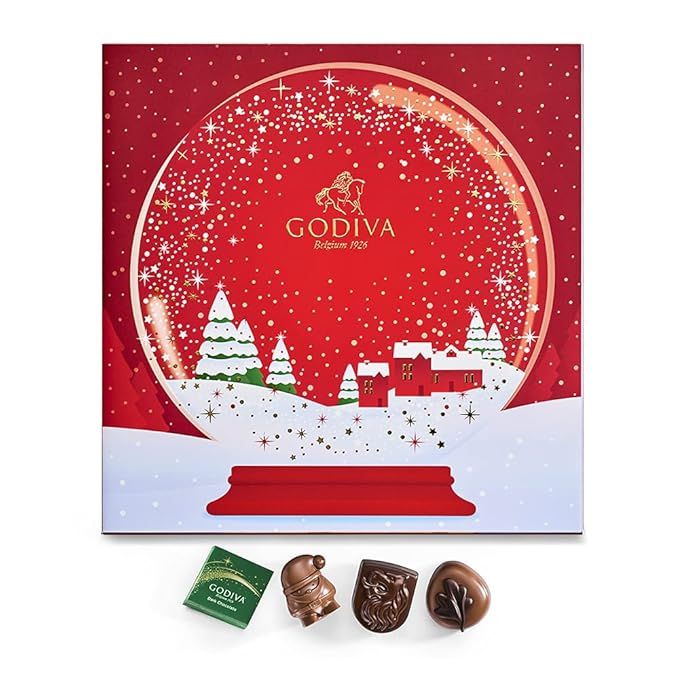 Godiva Chocolatier Holiday 2022 Red Advent Calendar – Snow Globe Gift Box with Assorted Dark, M... | Amazon (US)