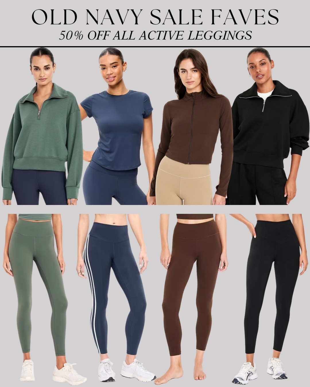 Hurry before this sale ends!! Old Navy has marked their leggings down - 50% off! These tops are also on sale and really cute. Everything comes in multiple colors!

#LTKfitnessgoals #LTKActive #LTKSaleAlert