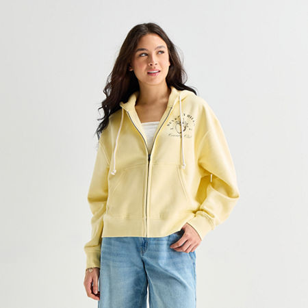 Arizona Womens Juniors Long Sleeve Fleece Zipper Hoodie, X-small, Yellow | JCPenney