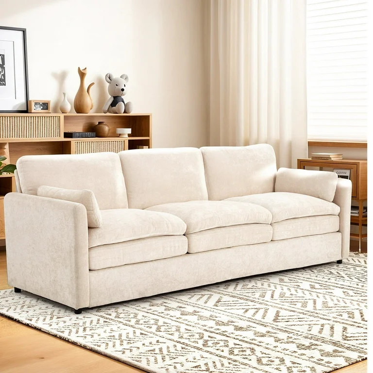 YODOLLA 89" Sofa Couch for Living Room 3 Seats Chenille Futon Sofa with 2 Removable Pillows, Crea... | Walmart (US)