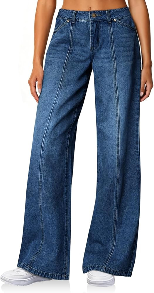 Cicy Bell Womens Wide Leg Jeans High Waisted Baggy Stretchy Front Seam Denim Pants with Pockets | Amazon (US)