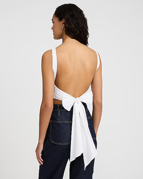 Boat Neck Open Back Bow Cropped Tank | Express