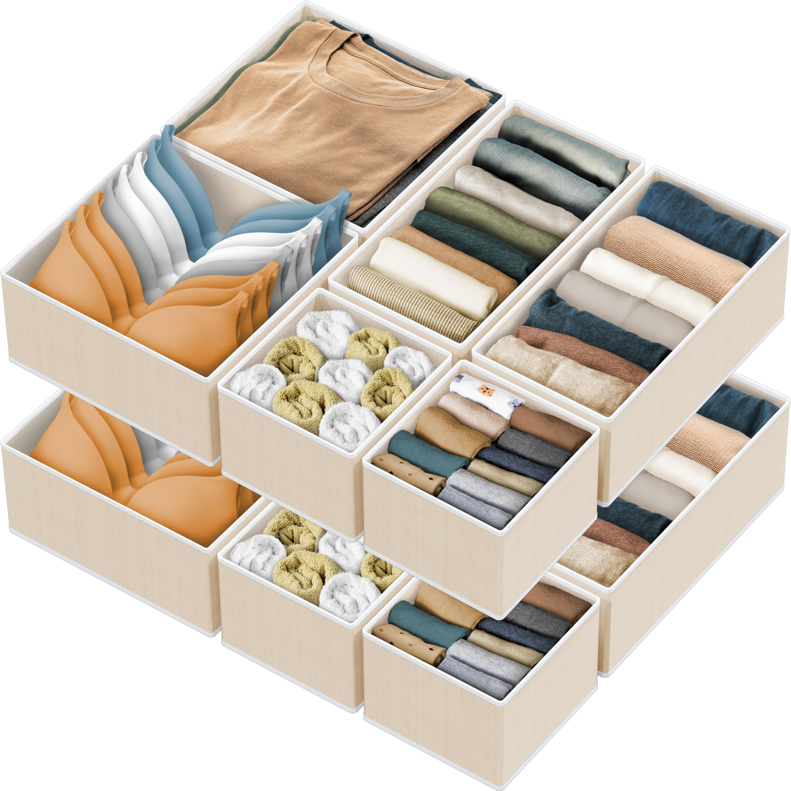 Simple Houseware Foldable Drawer Organizer Set of 12, Beige – Fabric Storage Bins for Clothes, ... | Amazon (US)