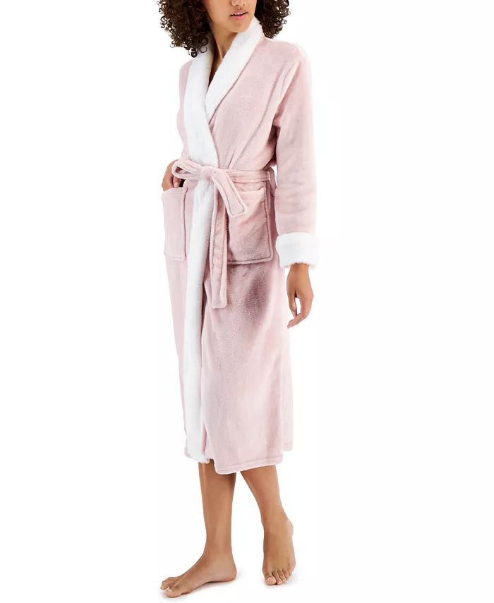 Women's Plush Faux-Fur Trim Long Wrap Robe, Created for Macy's | Macys (US)