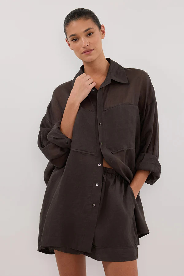 KAI PETROL OVERSIZED RAMIE LONG SLEEVE SHIRT | DISSH