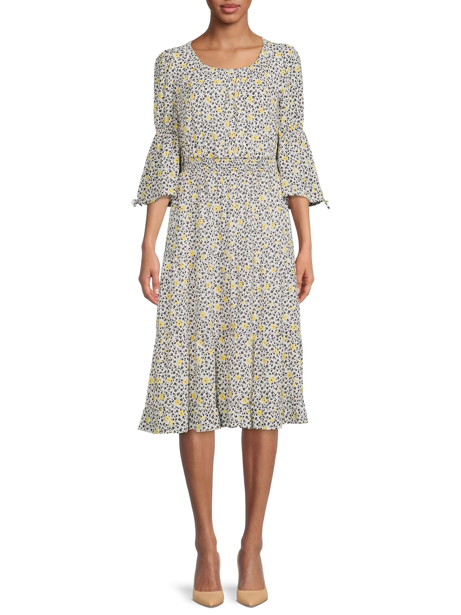 The Get Women's Tiered Midi Dress with Smocked Waist - Walmart.com | Walmart (US)