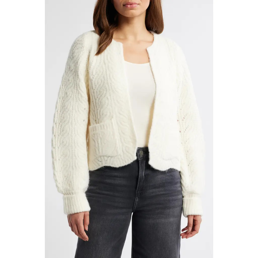 Wit & Wisdom Blouson Sleeve Cable Knit Crop Cardigan in Off White at Nordstrom Rack, Size Large | Nordstrom Rack