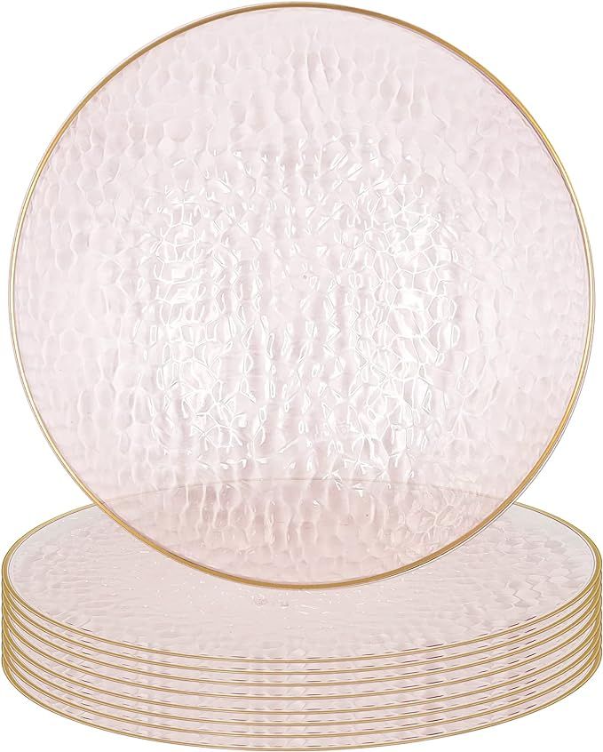 PARTY BARGAINS 13-Inch Charger Plates - 8 Pack, Hammered Pink Gold Rim, Heavy-Duty Disposable Cha... | Amazon (US)