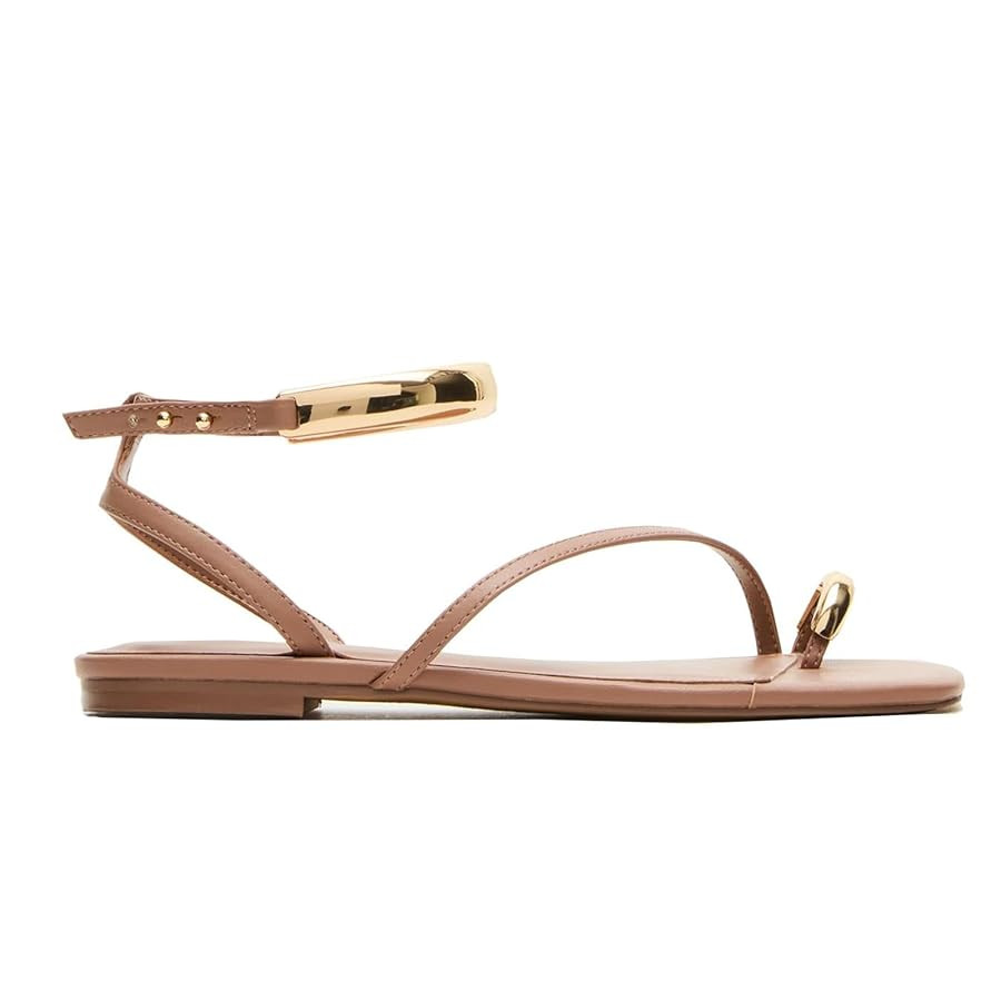 Toe Ring Flats Sandals for Women Square Toe Strappy Flat Sandals Casual Summer Shoes | Amazon (US)