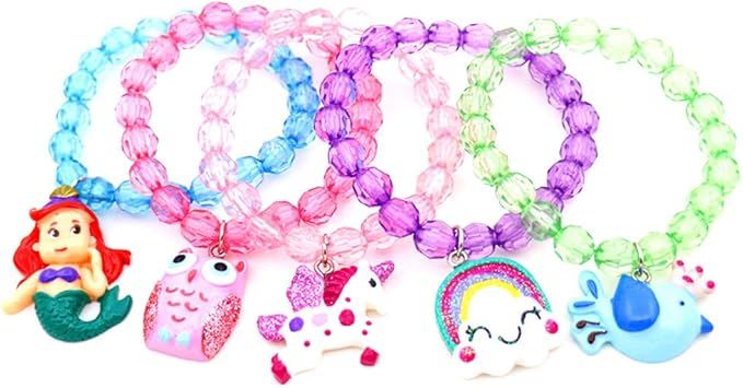5pc Mermaid Bracelet, Unicorn Bracelet, Little Girl Animal Bracelets, Teens Kids Owl Pendant Bead... | Amazon (US)