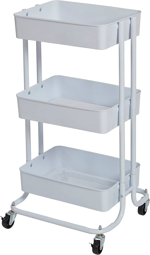 ECR4Kids 3-Tier Metal Rolling Utility Cart - Kitchen and Craft Storage Shelves, Multipurpose Mobi... | Amazon (US)