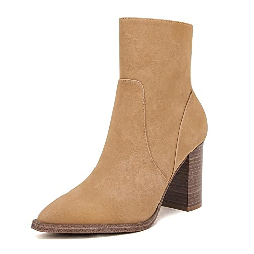LAICIGO Women's Pointed Toe Ankle Boots Chunky Stacked Heel Side Zipper Faux Leather Ankle Bootie... | Amazon (US)
