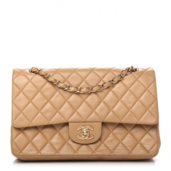 Lambskin Quilted Medium Double Flap Beige | Fashionphile