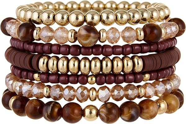 Bohemian Stackable Beaded Bracelets for Women, Multilayer Stretch Bead Bracelet Set, Vintage Boho... | Amazon (US)