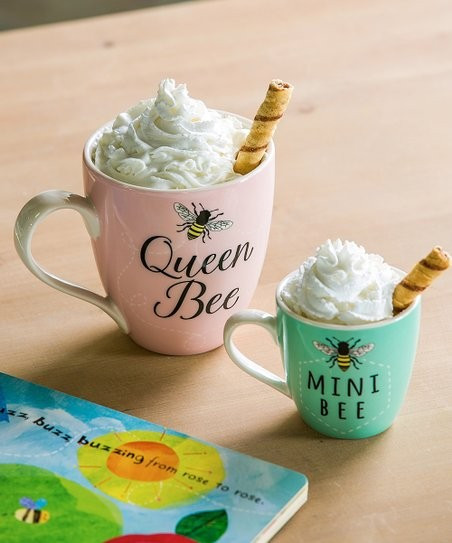 Pink & Mint Green 'Queen Bee' & 'Mini Bee' Coffee Mug Set | Zulily