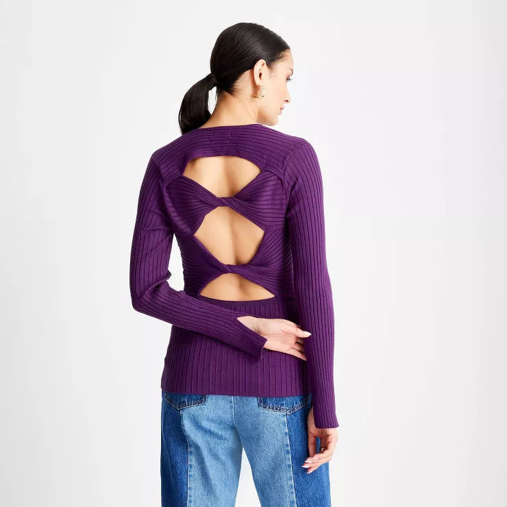 Women's Party Twisted Back Crewneck Pullover Sweater - Future Collective™ with Kahlana Barfield... | Target