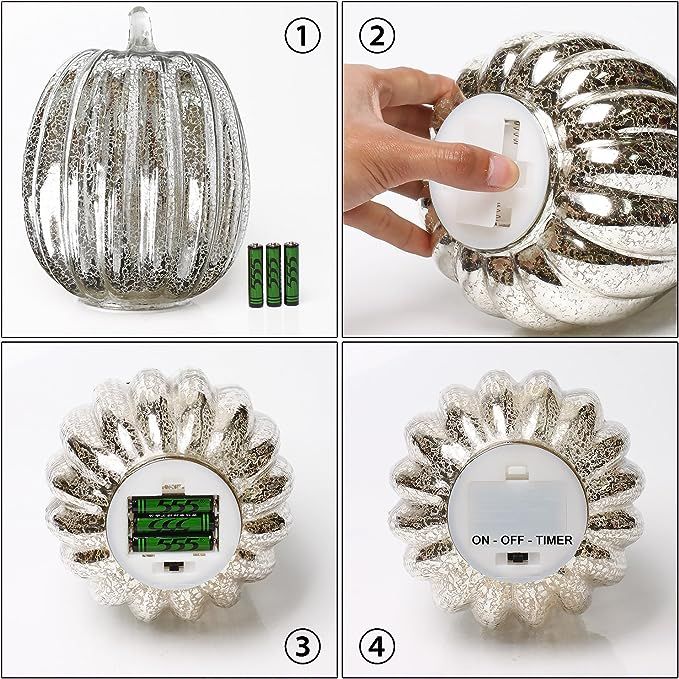 Mercury Glass Pumpkin Light with Timer for Halloween Pumpkin Decorations Fall and Thanksgiving De... | Amazon (US)