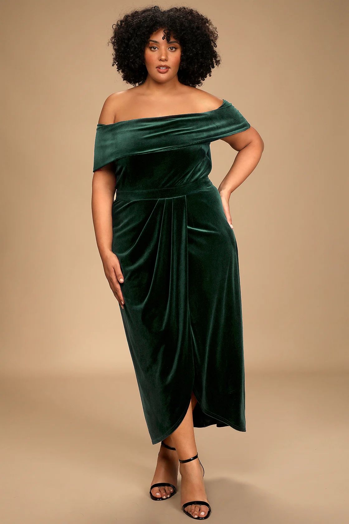 I'm Enchanted Emerald Green Velvet Off-the-Shoulder Maxi Dress | Lulus