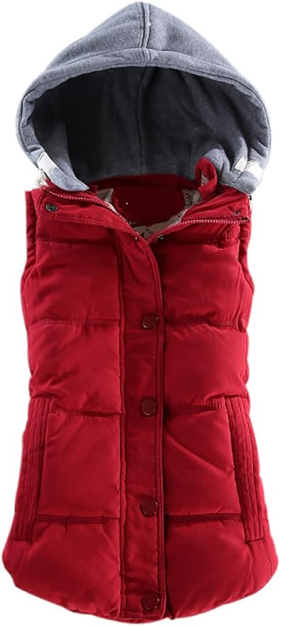 Yeokou Women's Slim Sleeveless Quilted Removable Hooded Winter Puffer Vest Coat | Amazon (US)