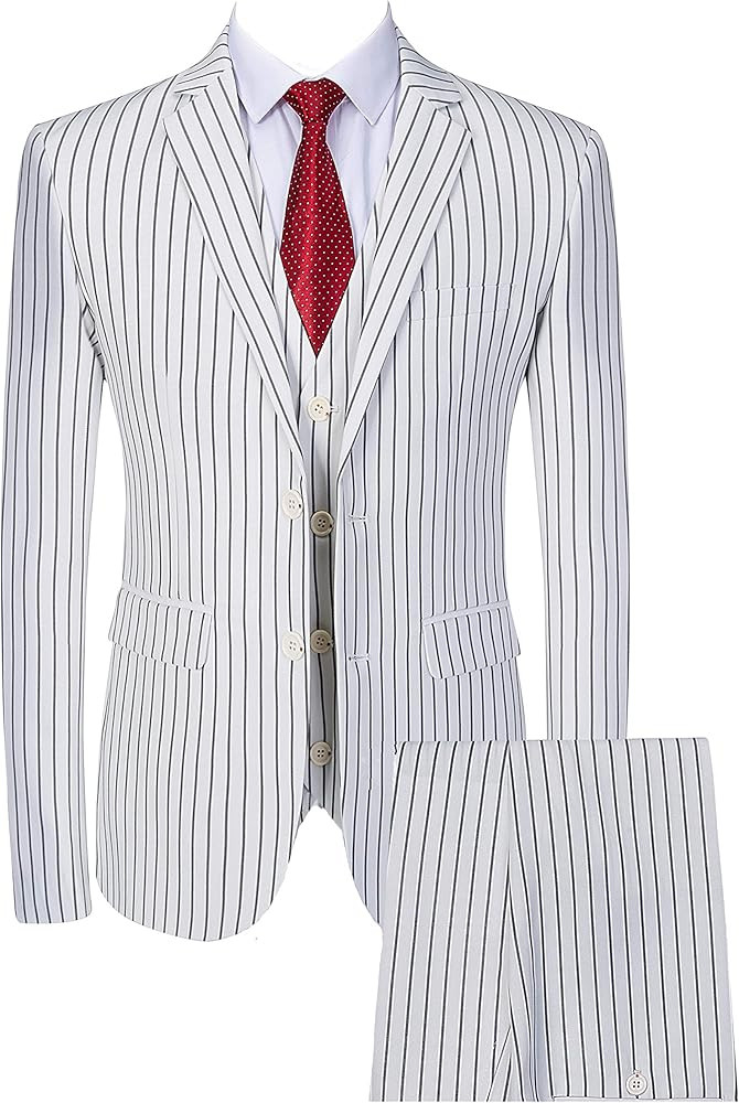 Mens 3 Piece Pinstripe Suit Slim Fit Casual Dress Suits Blazer + Vest + Pants | Amazon (US)
