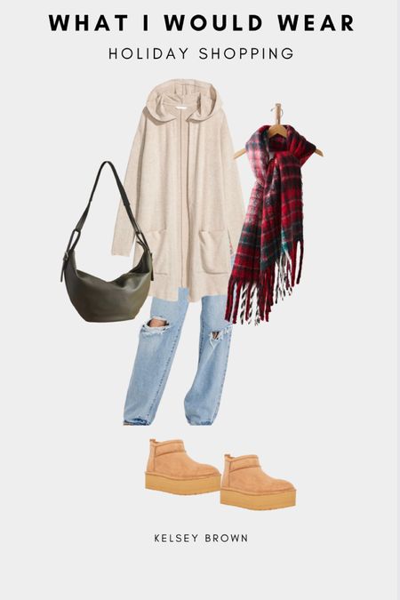 What I would wear: holiday shopping 🎁
Hooded cardigan
Ripped loose jeans
Plaid holiday scarf
Green bag
Platform ugg boot dupe (these are so comfy and on sale! Run TTS) 

#LTKHolidaySale #LTKSeasonal #LTKHoliday