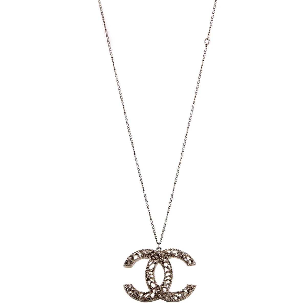 CC Floral Pendant Necklace Silver | Keeks Designer Handbags