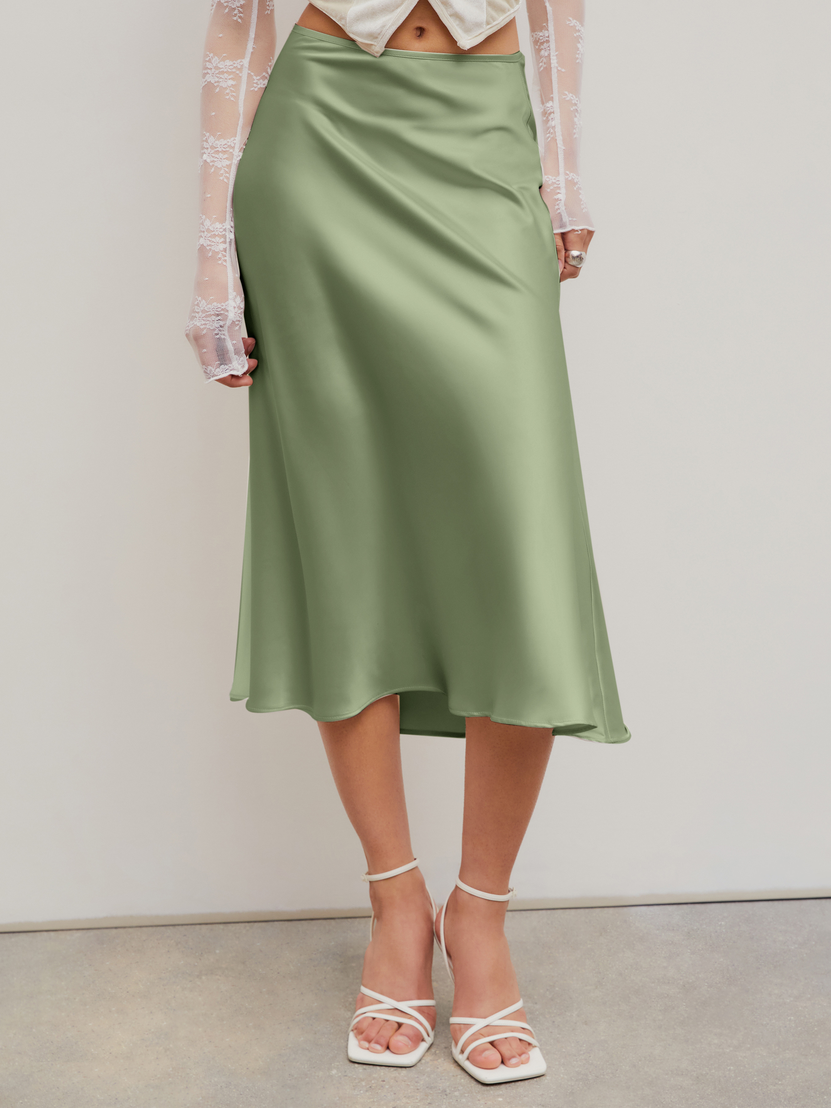 Office Siren Long Skirts Satin Satin Solid Ruffle Maxi Skirt For Vacation Holiday | Cider