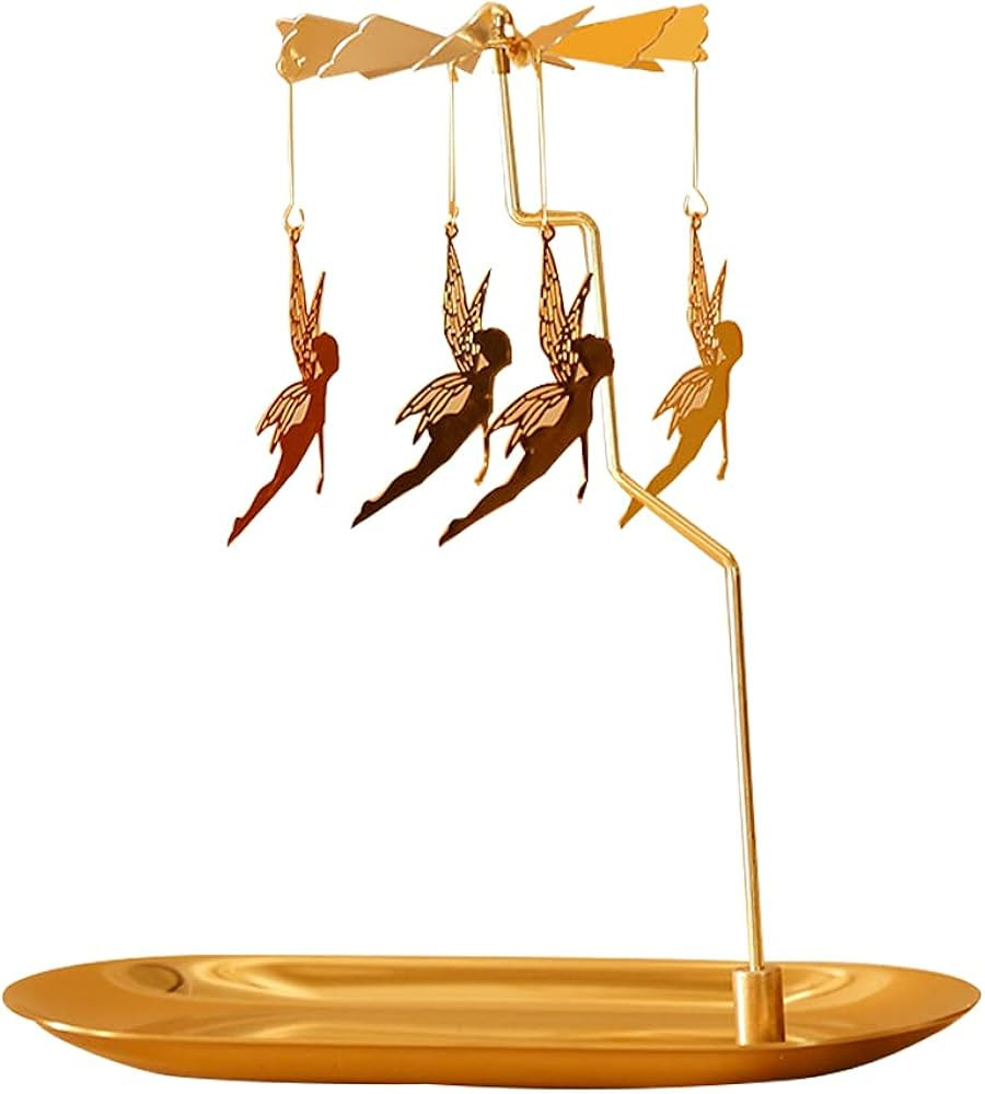 Creahaus Spinning Candle Holder with Tray, Glod Carousel Candle Spinner, Rotating Metal Tea Light... | Amazon (US)