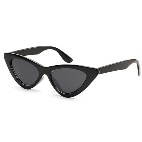 Cat Eye Sunglasses for Women Vintage Retro Narrow Cateye Frame Trendy Sun Glasses Black | Amazon (US)