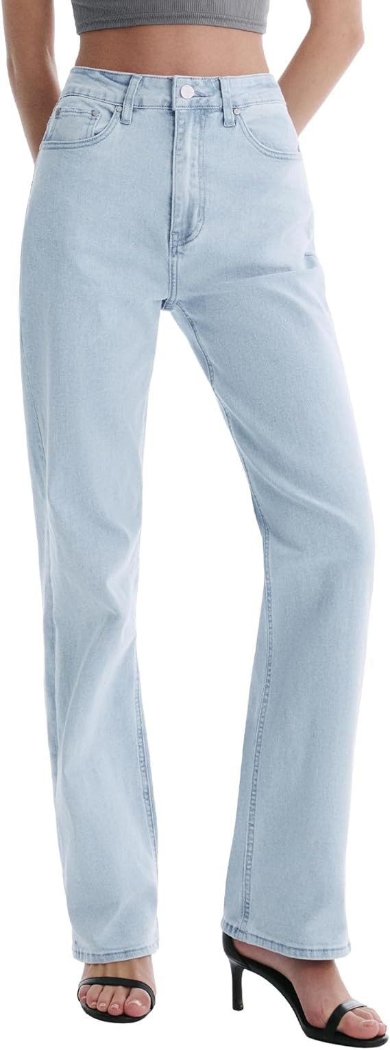 Women’s Jeans High Waisted Straight Leg Stretchy Jeans Trendy Wide Leg Casual Fit Denim Pants | Amazon (US)