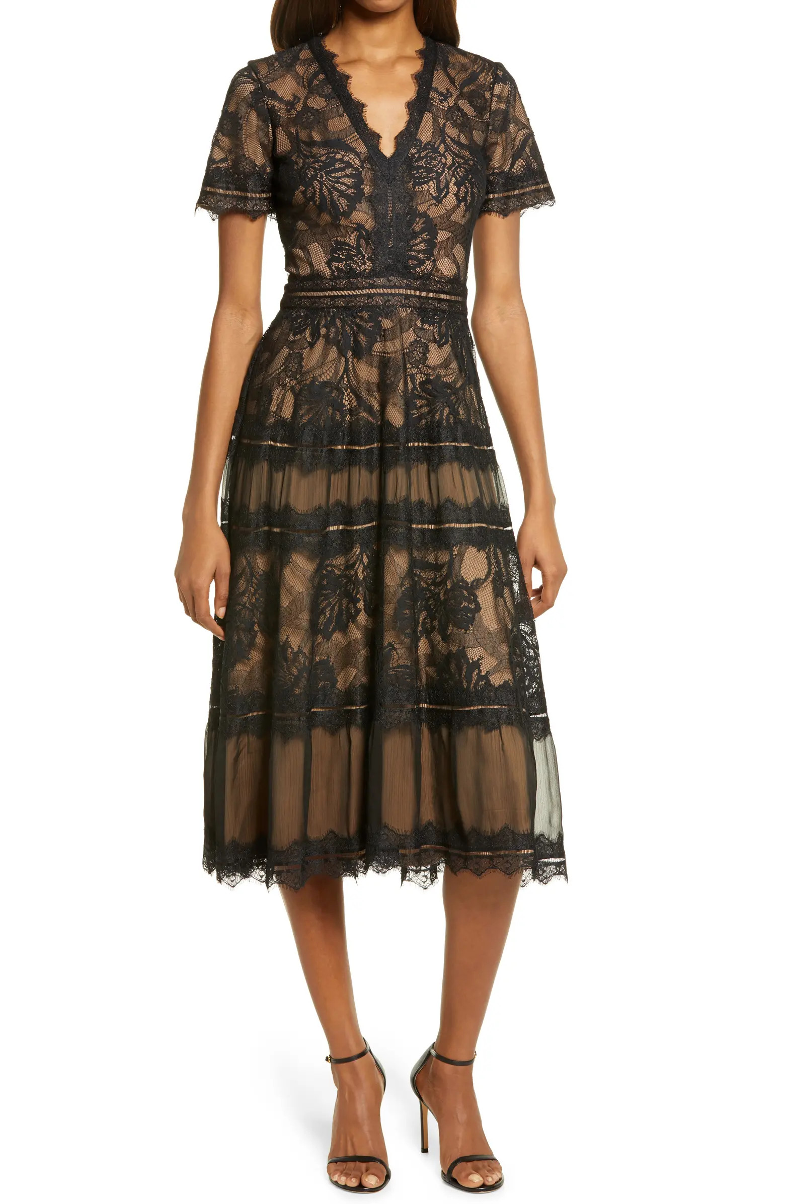 Lace & Mesh Midi Cocktail Dress | Nordstrom