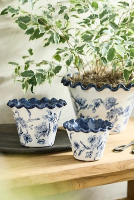 Ruffled Blue Lace Terracotta Planter | Anthropologie (US)
