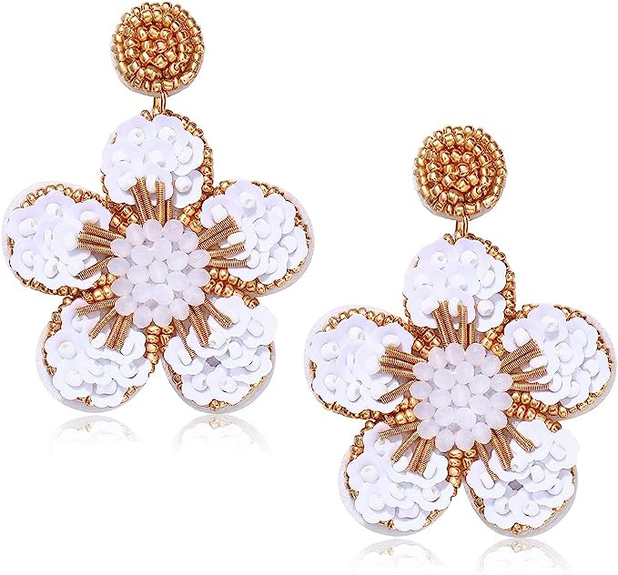 Beaded Drop Earrings Statement Colorful Beaded Flower Earrings Handmade Bohemia Tropical Beadwork... | Amazon (US)