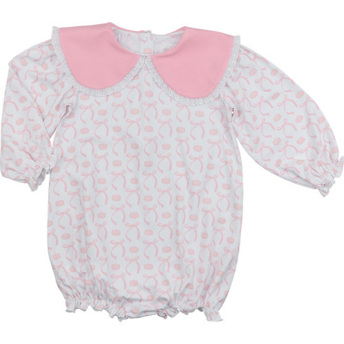 Pink Pumpkin And Bow Knit Eyelet Bubble | Cecil and Lou
