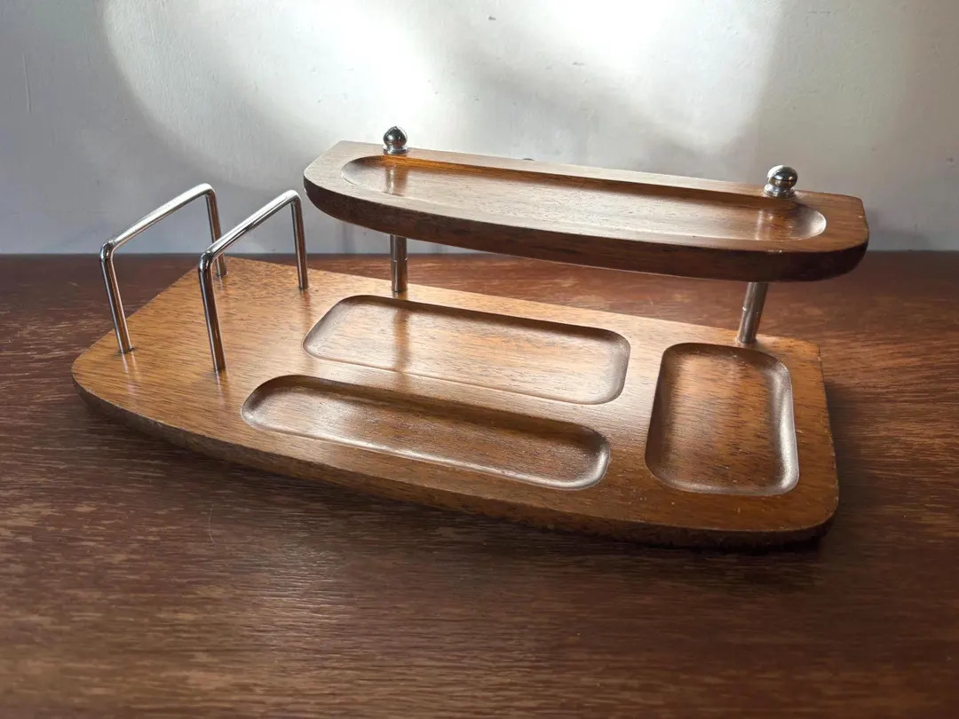 Vintage MCM Mele Wood 2-tier Dresser Valet Caddy | Office Desk Pen Stationery Organizer Key Walle... | Etsy (US)