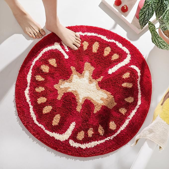 FROZZUR Tomato Cute Bath Mat for Bathroom, Red Round Bath Mat Non Slip Food Shaped Washable Batht... | Amazon (US)