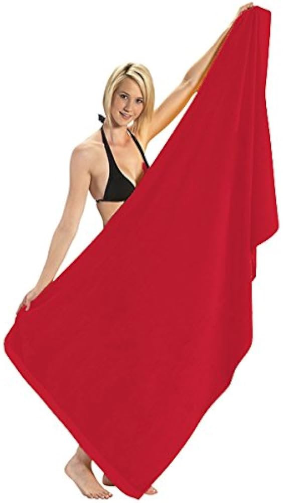 Heavy Weight Jumbo Size Dobby Hem Velour Beach Towel (Red) | Amazon (US)