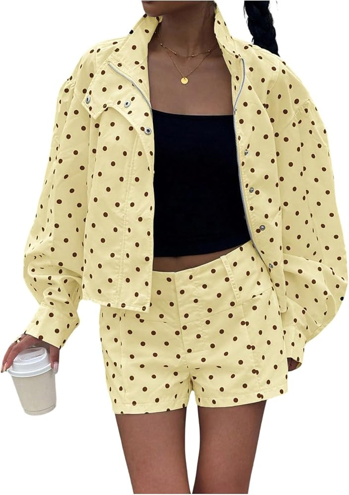 GORGLITTER Women's Polka Dots Matching Set Jacket and Shorts Fall Outfits | Amazon (US)