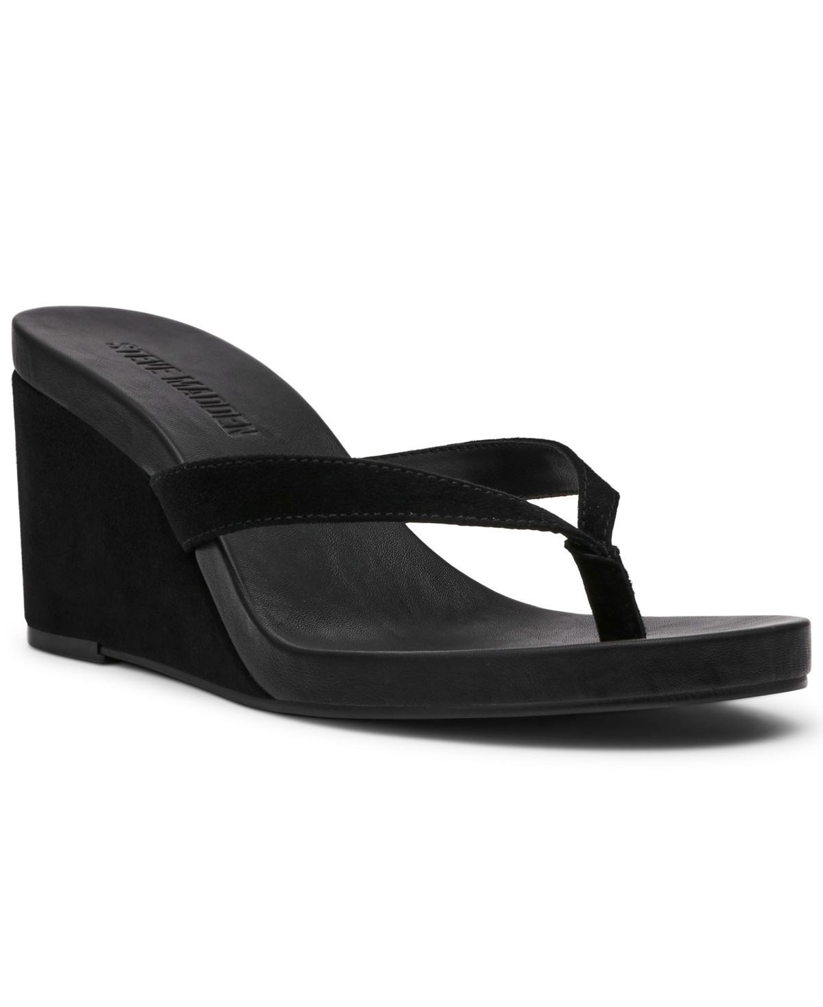 Steve Madden Women's Playing Wedge Thong Sandals - Black | Macy's
